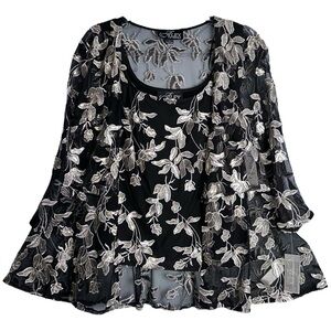 Alex Evenings Black & Gold 2 Piece Tunic & Jacket Sequin Embroidered Set Large‎